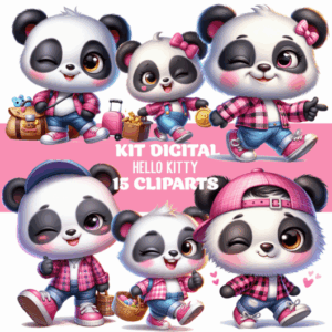 Kit Digital Panda com Boné Rosa